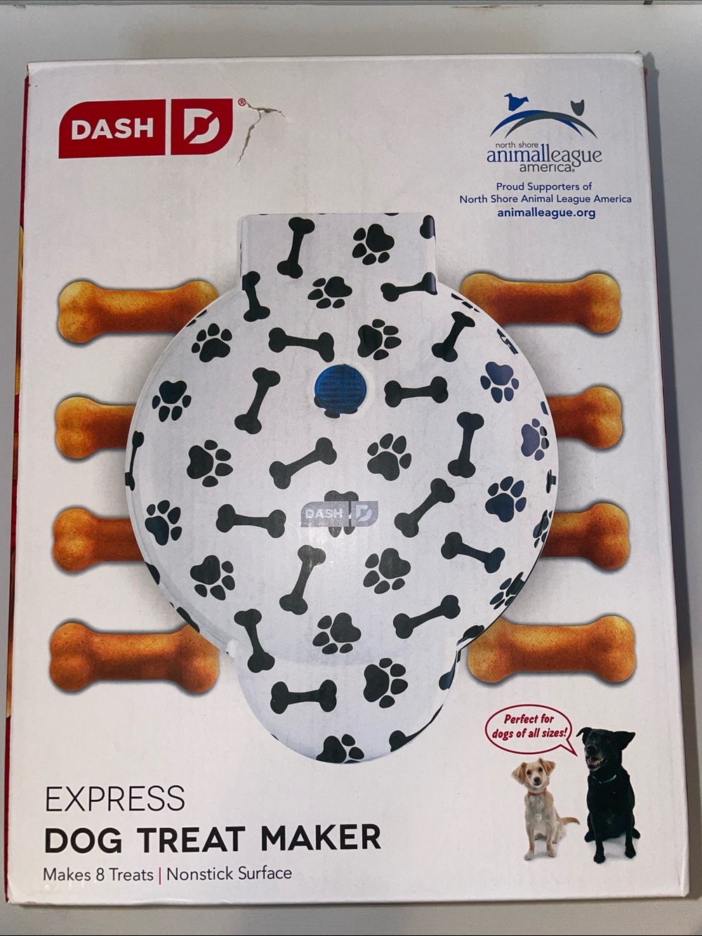 NWT Dash Dog Treat Maker in White with Black Paw & Bone Pattern